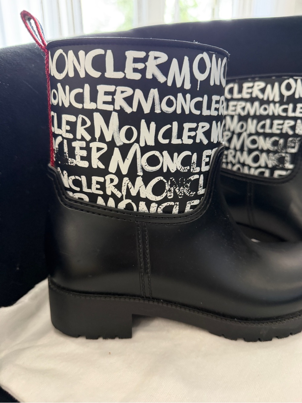 Moncler Black and White Logo Rubber Boots - Picture 7 of 8